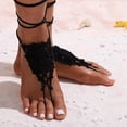 thumbnail image 4 of Nvzi Sandalias de boda en capas con cadena de tobillo y encaje, para pies descalzos, con lazo en el tobillo (2 unidades, negro), 4 of 5