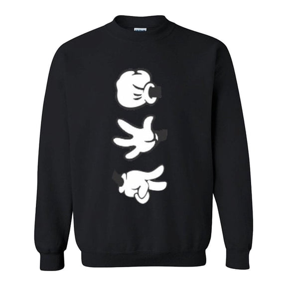 Cartoon Hands Rock Paper Scissor Crewneck Unisex Outfit Color Black Small