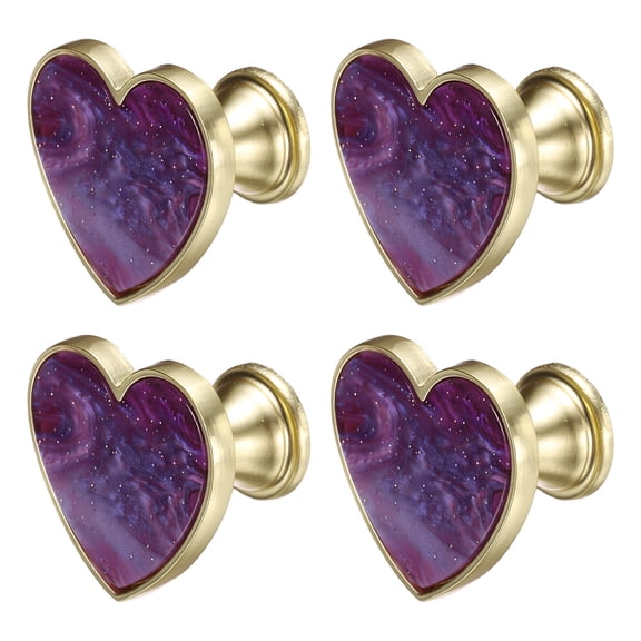 4 Pack Drawer Knobs, Zinc Alloy Decorative Heart-Shaped Pull Handles with Screws for Furniture Dresser Wardrobe Cupboard, Purple