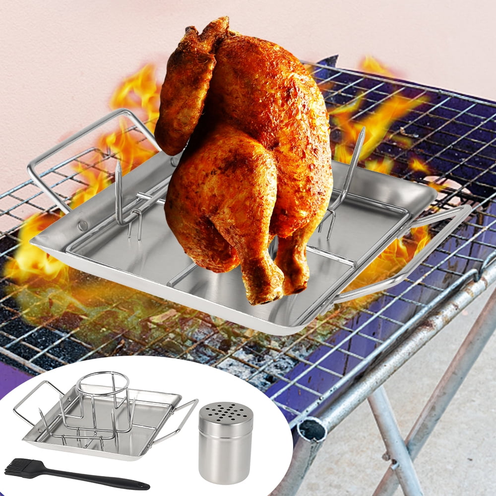 Details about   Chicken Roaster Holder Beer Can Bbq Grill Rack Non-Stick BBQ Baking Pan Grilled 