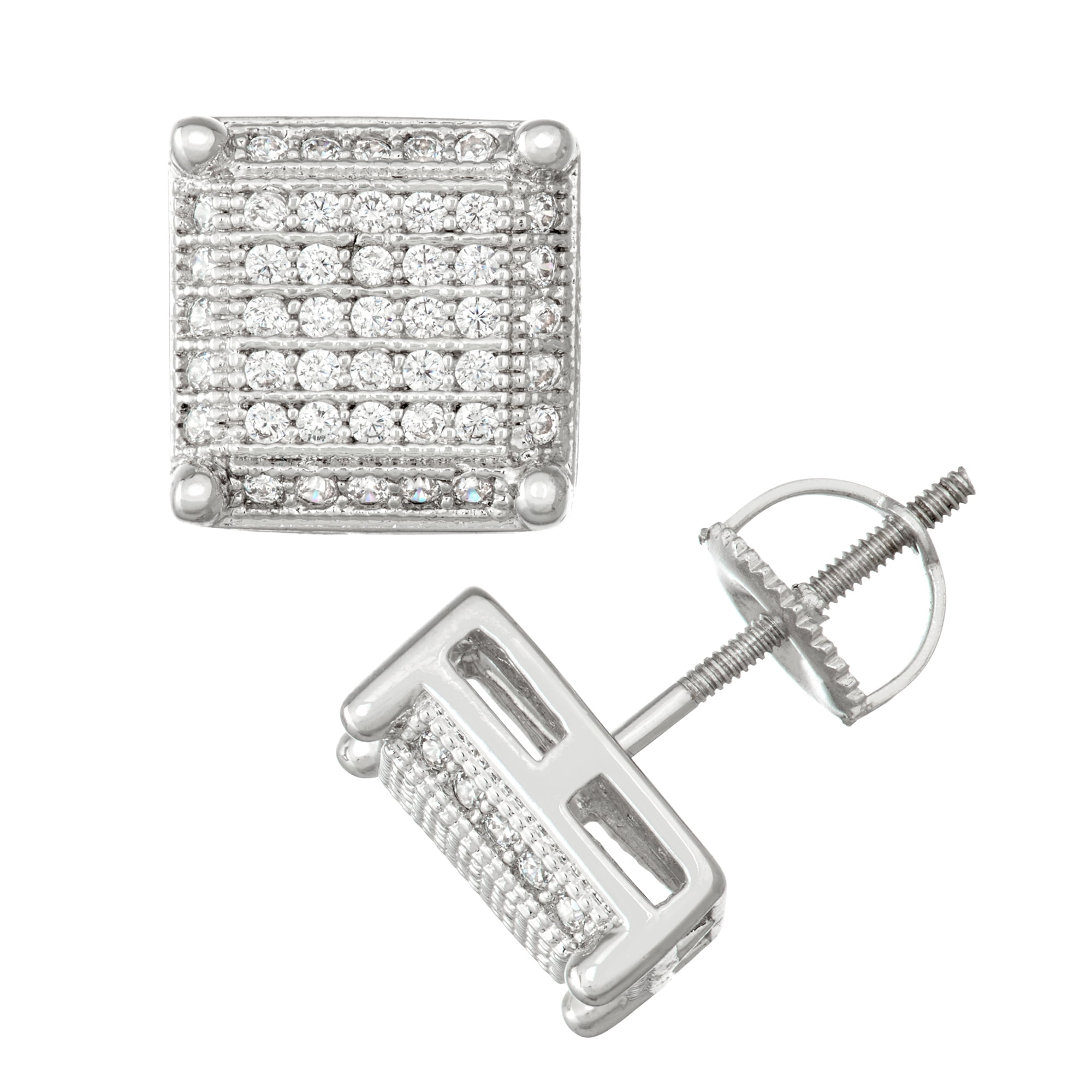 14K Yellow Gold Finish Shiny Fancy Earrings with Push Back 0.05ct 1.8mm White Diamonds by IcedTime