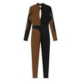 thumbnail image 7 of Aiihoo Women Long Sleeve Shiny Rhinestone Gymnastics Leotard Full Length Figure Skating Jumpsuit Bodysuit Catsuit Brown XL, 7 of 7