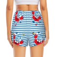 thumbnail image 3 of Picia Red Funny Crab on Blue Stripe Pattern Women's 2 in 1 Athletic Running Shorts High Waisted Workout Casual Gym Sweat Shorts with Comfy Liner Zipper Pockets-, 3 of 9