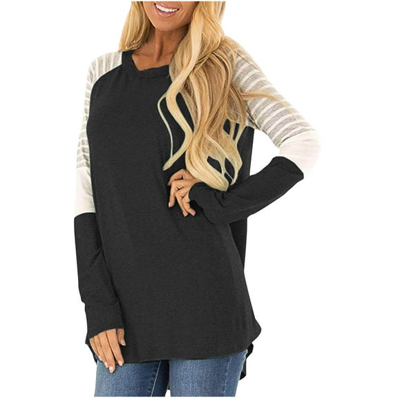 Womens Fall Raglan Tunic T-Shirts Trendy Striped Long Sleeve Crew Neck Casual Loose Fit Pullover Tops Blouse