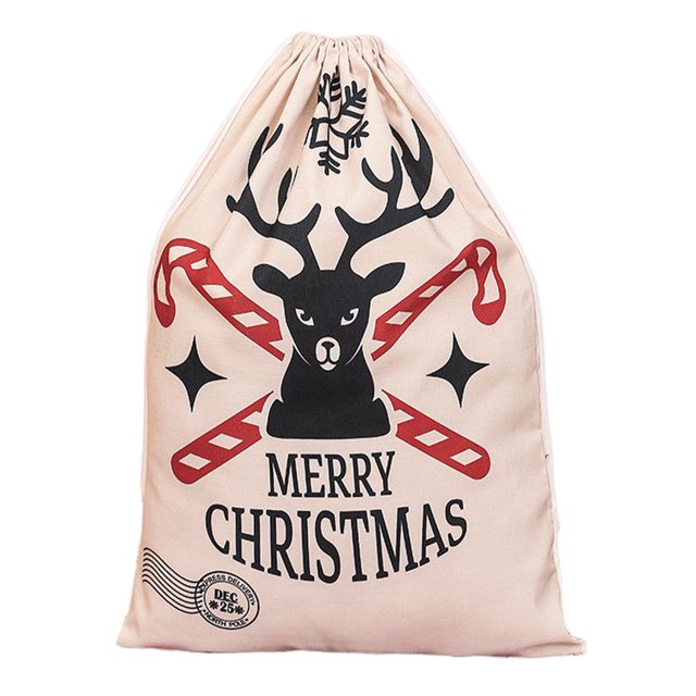 HEVIRGO Large Capacity Adjustable Christmas Bag Santa Claus Elk Pattern Canvas Gift Drawstring Bag Party Supplies