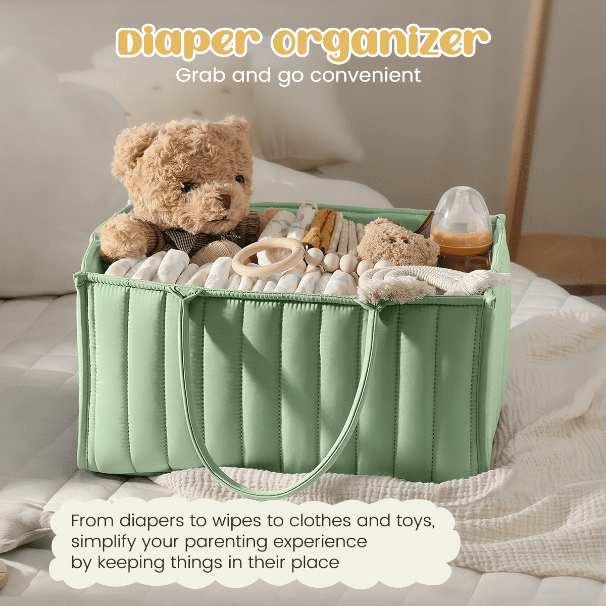 Baby Diaper Caddy Basket Organizer-Sturdy, Breathable & Washable, Large Organizer Tote Bag for changing table, Diaper Nursery Storage Organizer for Baby Stuff, Baby Shower Gifts for Newborn