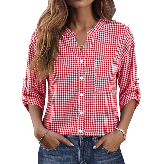 Plaid Tops for Women Button Up Shirts Long Sleeve Dressy Casual for Work Office 2026 Fall Fashion Blouse