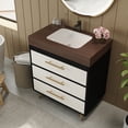 thumbnail image 6 of 30" Sintered Stone Top Bathroom Vanity with Storage, Bathroom Vanity with Ceramic Sink, Freestanding Storage Cabinet with Soft Close Drawers for Bathroom, Black,Gold,Walnut,White, 6 of 9