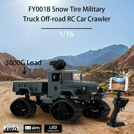 Fayee FY001B 1/16 2.4GHz 4WD 480P Wifi FPV Camera 3000G Load Snow Tire Military Truck Off-road RC Car Crawler with LED Headlights for (Best Lights For Snow Driving)