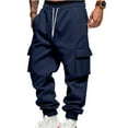 thumbnail image 2 of Mens Fleece Cargo Sweatpants Heavyweight Elastic Waist Pants with Pockets Baggy Drawstring Jogger Pants Navy M, 2 of 6