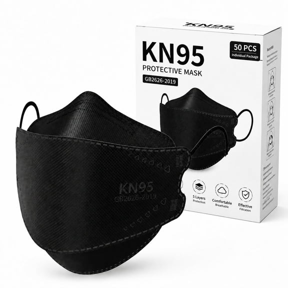 KN95 Face Masks 50 Pack, Breathable Comfortable and Disposable KN95 Mask, Black