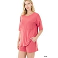 thumbnail image 2 of TheLovely Women & Plus Relaxed Fit Drop Shoulder Tee Shirt Top & Drawstring Waist Short Lounge Set, 2 of 4