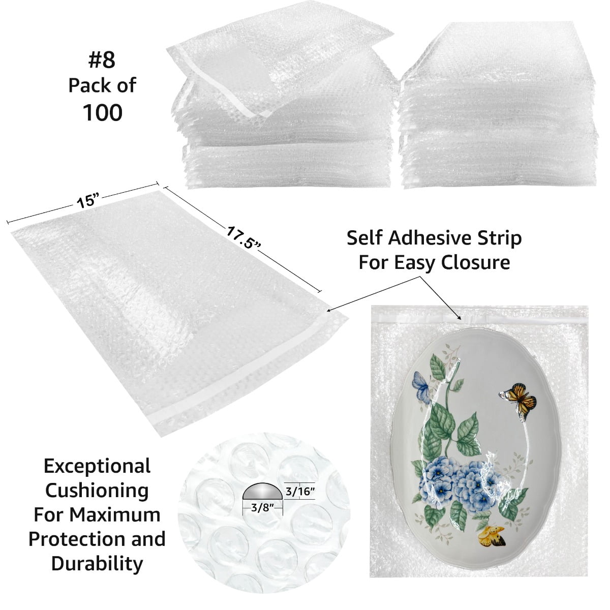 UOFFICE Bubble Out Bags, 3/16" Bubble Wrap Bags, 100 Count, 1 Pack