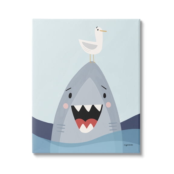 Stupell Industries Quirky Smiling Shark Seagull Nautical Ocean Waves , 16 x 20, Design by Kyra Brown