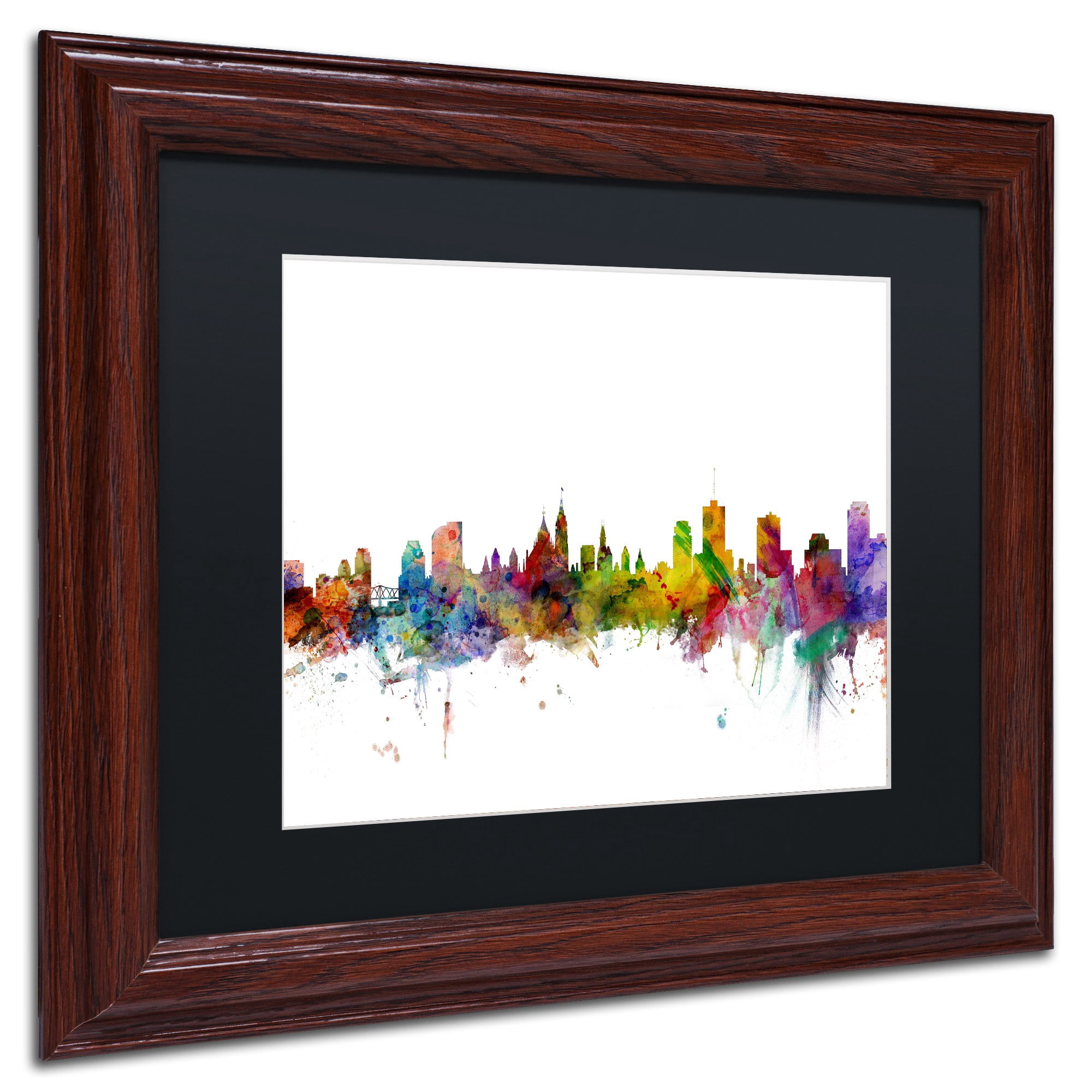 Trademark Fine Art "Ottawa Canada Skyline" Canvas Art by Michael Tompsett Black Matte, Wood Frame