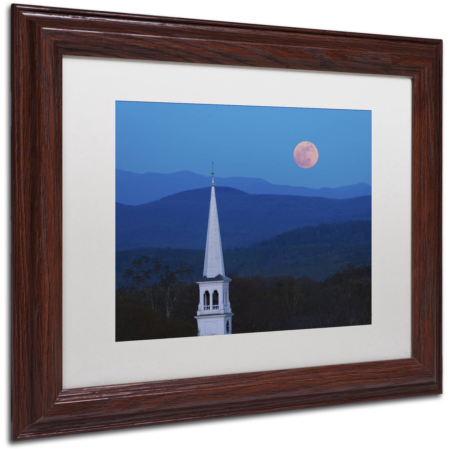 Trademark Fine Art "Moon over Vermont" Canvas Art by Michael Blanchette Photography White Matte, Wood Frame