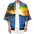 thumbnail image 2 of Hpapadks Mens Shirts Summer 3/4 Length Sleeve Cardigan All Print Collarless Antique Blouses Loose Dress Shirts for Men Blue S, 2 of 6