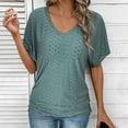 thumbnail image 3 of Besolor Summer Tunic Tops for Women V Neck Short Sleeve Eyelet Shirts Casual Going out Dressy Blouses, 3 of 5