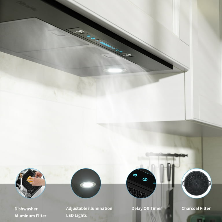  HisoHu Insert Range Hood 30 Inch / 36 Inch, 900 CFM with Ducted  Convertible Ductless (Kit Included), 4 Speed Gesture Sensing&Touch Control  Panel, Stainless Steel Kitchen Vent (30 Inch) : Appliances