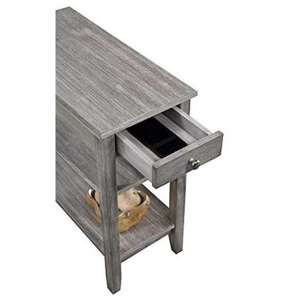 Convenience Concepts American Heritage Three Tier End Table With Drawer, Light Gray Wirebrush