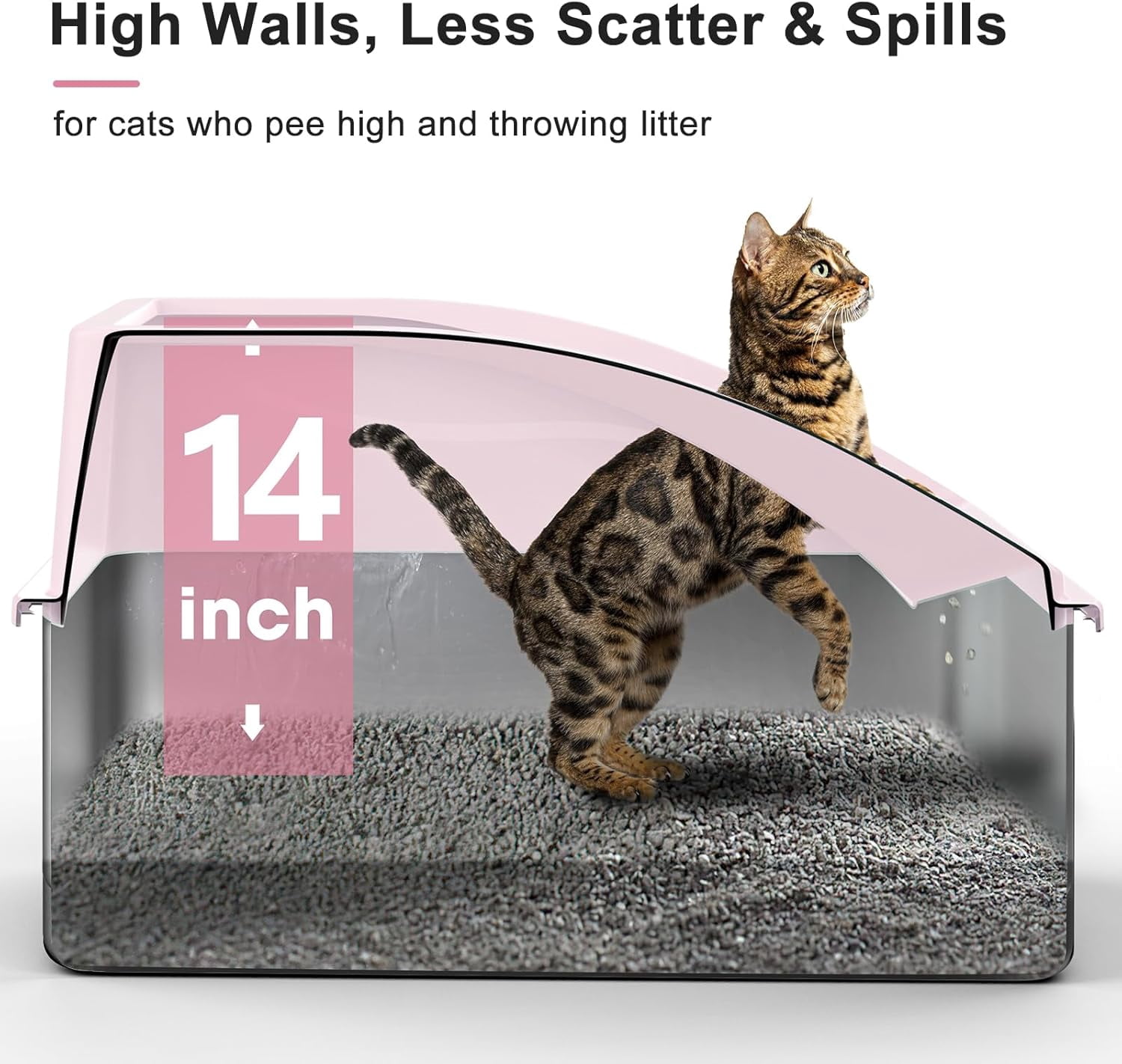 High Sided, Anti-Urine Leakage Stainless Steel Litter Box, XL Enclosed Cat Litter Boxes with Lid for Big Cats, Non-Stick Bottom, Includes Litter Mat & Metal Scoop