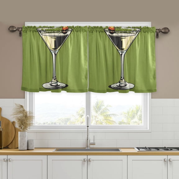 Yayeee Kitchen Curtains Set of 2 Light Filtering 57"x36" Over Sink Window Panels, Light Black Martini