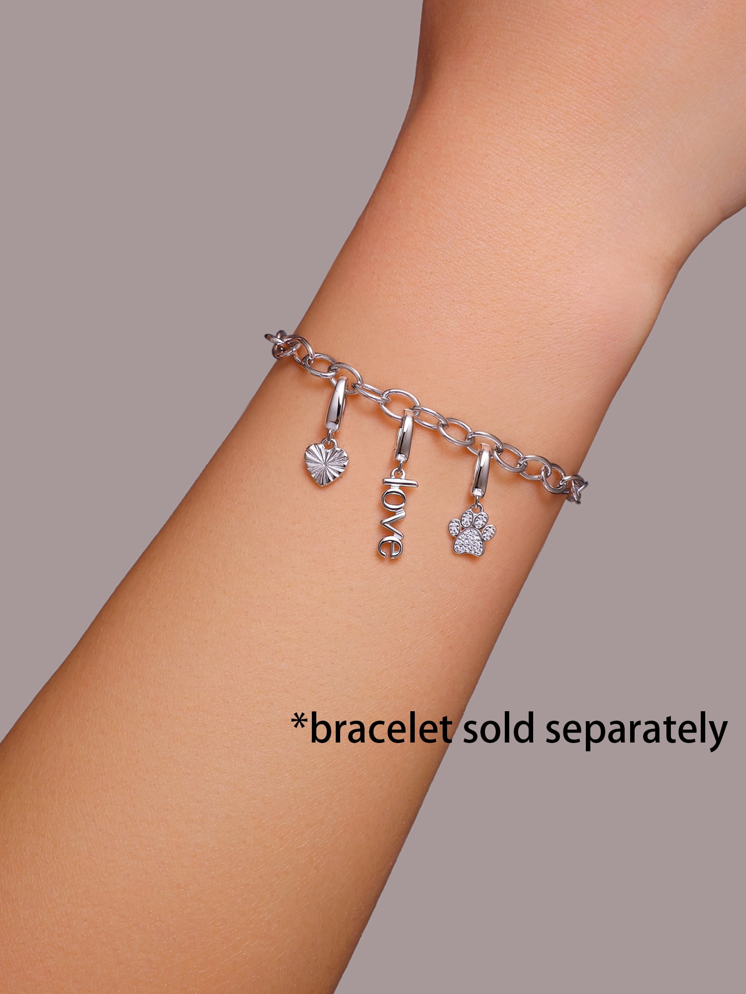 Brilliance Fine Jewelry Simulated Diamonds Dog Paw Charm Set in Sterling Silver