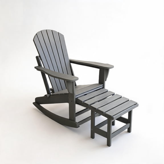 Garvee Folding HDPE Adirondack Rocking Chair with Cup Holder, Weather-Resistant Outdoor Patio Lawn Rocker with Retractable Ottoman for Garden Deck Backyard