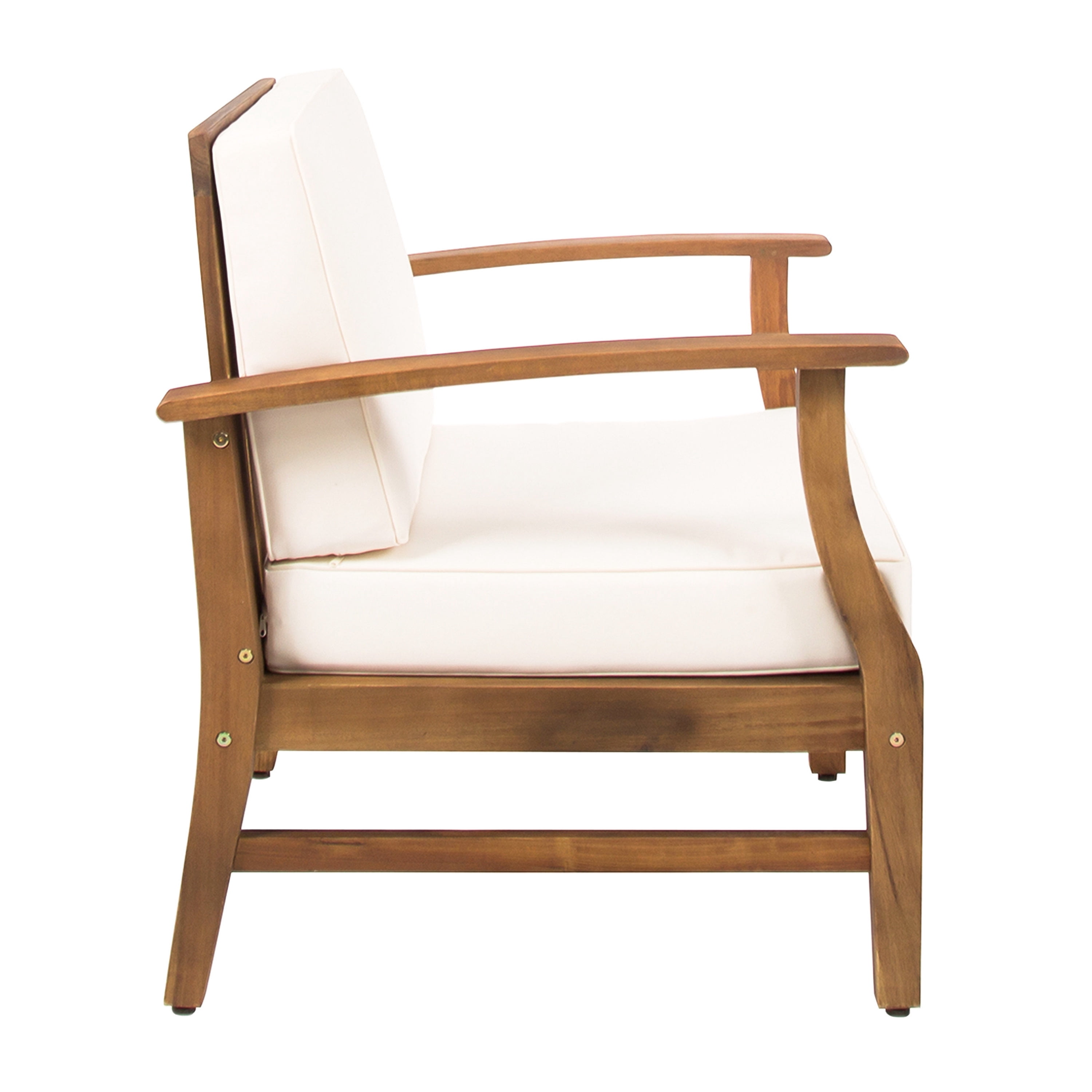 Outdoor Single Acacia Wood Club Chair, Comfort Leisure Seat for Patio Garden, Cream