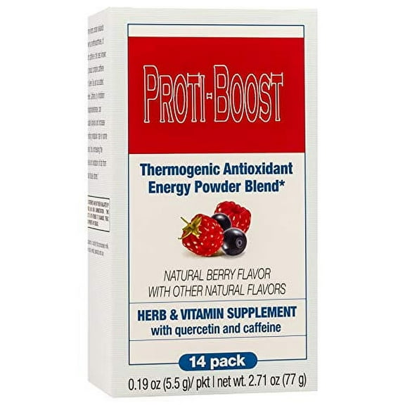 Proti-Boost Energy Boosting Drink Mix, Increases Metabolism, Sugar Free, Antioxidant, With Green Tea, Ginseng, Quercetin, Gingko Biloba, Just Add to Water, KETO Diet Friendly, Natural Berry Flavor, 14