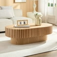 thumbnail image 3 of Modern Handcraft Drum Coffee Table Length 43.7 inch Ellipse Coffee Table for Living Room,Oval Small Coffee Table with Sturdy Pedestal,Natural Ash MDF, 3 of 10