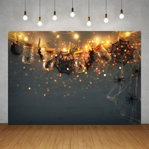 Halloween Party Backdrop Light Spaider Bats in Bottles Vinyl Photography Background for Photo Studio Photoph Photoz Prop