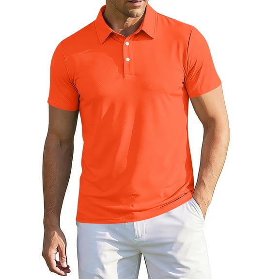 Inglocry Mens Polo Shirts Short Sleeve Quick Dry Performance Breathable Golf Shirt with Collar Tennis Casual Business Work 2026 Saffron 2XL