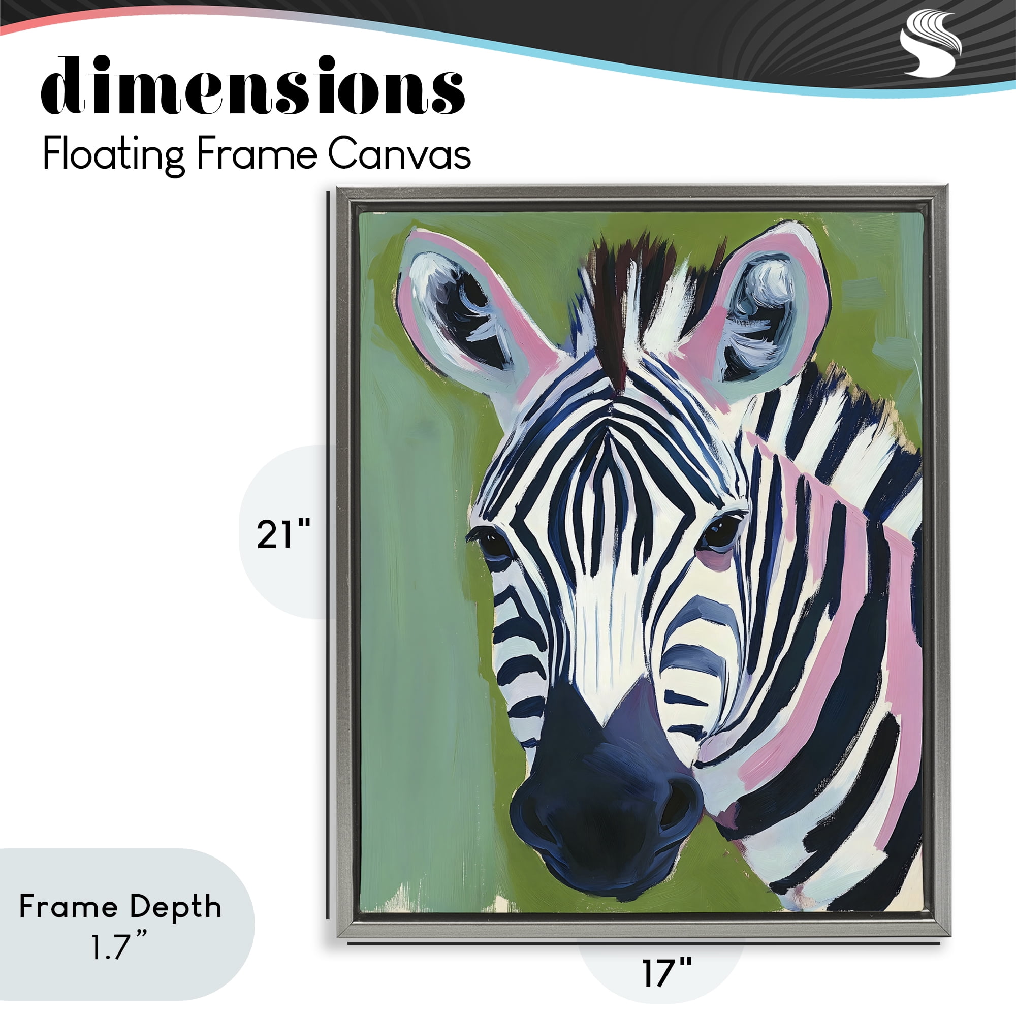 Stupell Industries Funky Zebra over Green Gray Framed Floater Canvas Wall Art, design by The Prints Vibe