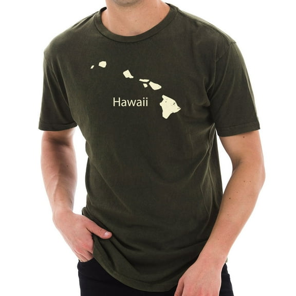 Big Size Hawaii Vintage Map Graphic Design Unisex Cotton Short Sleeve T-Shirt - Vintage Olive XL