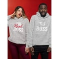 thumbnail image 5 of "The Boss & The Real Boss" - Funny Matching Couple Hoodie Set - Ideal Gift for Anniversaries, Valentine's Day, Weddings - Comfy His & Hers Hoodies - Gray Medium / Women Gray XX-Large, 5 of 5