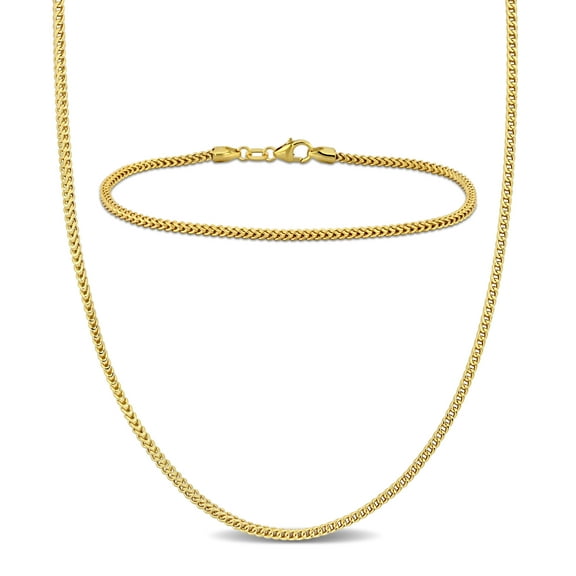 Everly Women's 10kt Yellow Gold 1.85mm Franco Link Necklace and Anklet Set - 16 in   9 in