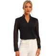 thumbnail image 1 of Blusa de trabajo de manga larga transparente con cuello en V y volantes para mujer Negro M, 1 of 5