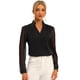 thumbnail image 1 of Blusa de trabajo de manga larga transparente con cuello en V y volantes Allegra K Negro XS, 1 of 5