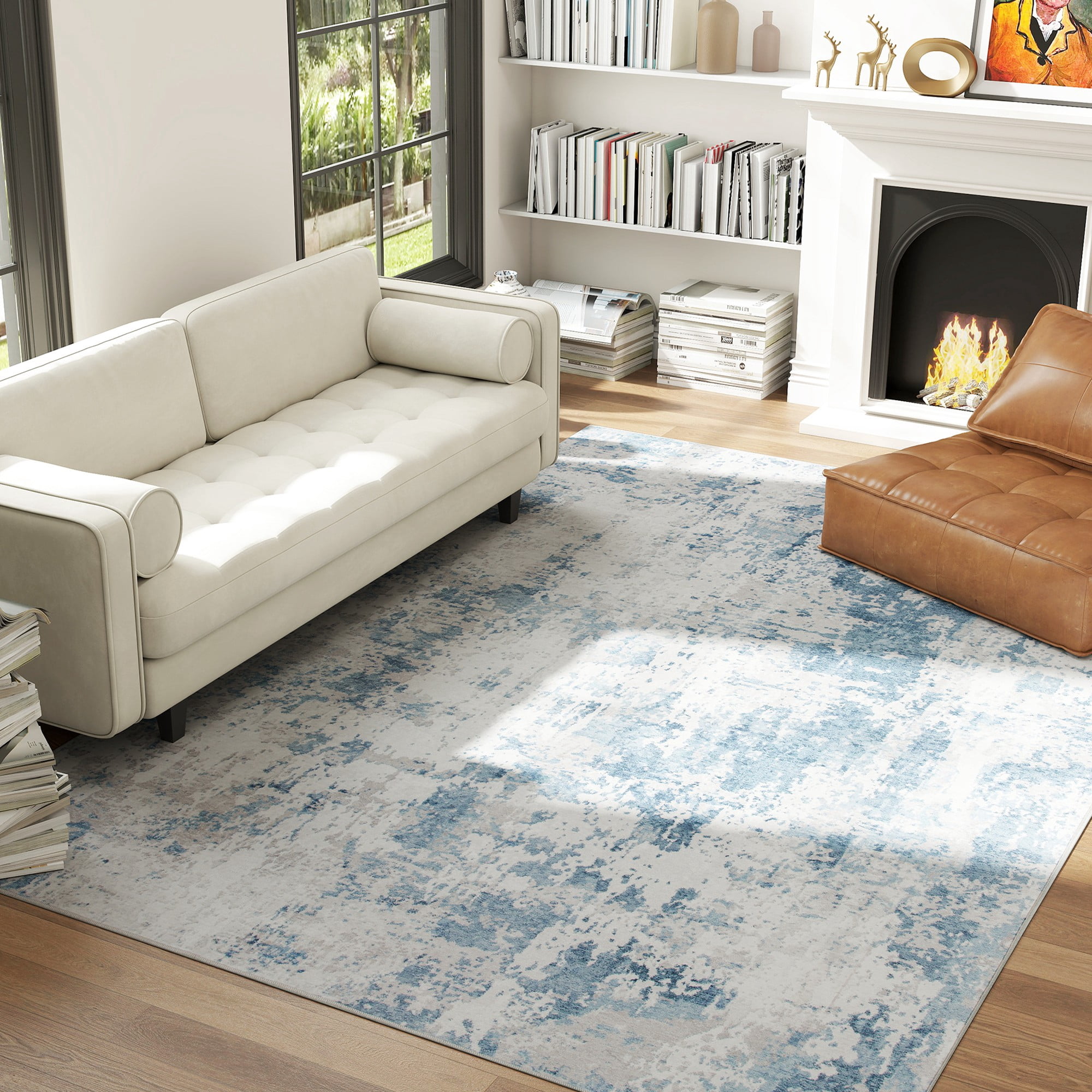 Area Rug 120.1"x96.1" Chenille Soft Non-Slip TPR Backing Machine Washable Rug for Living Room Bedroom