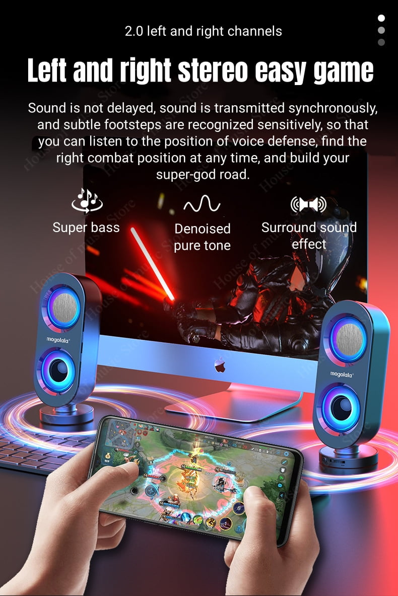 Computer Audio Home Desktop Notebook Speakers USB Wired Bluetooth Speakers Shocking Stereo RGB Color Atmosphere Lighting Effect(Black)