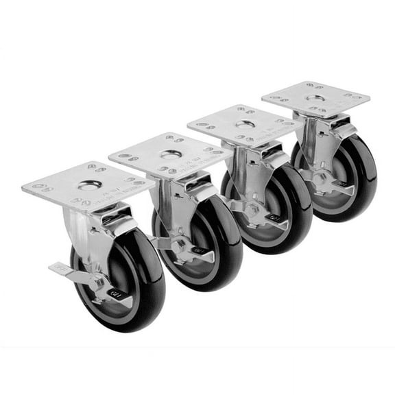 Krowne 28-120S - 4" x 4" Heavy Duty Plate Caster, 5" Wheel, Set of 4