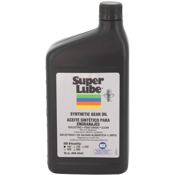Super Lube Synthetic Gear Oil ISO 150 Hydraulic Grade (Translucent Amber, 1qt Bottle), NSF Certified Food Grade & Clean