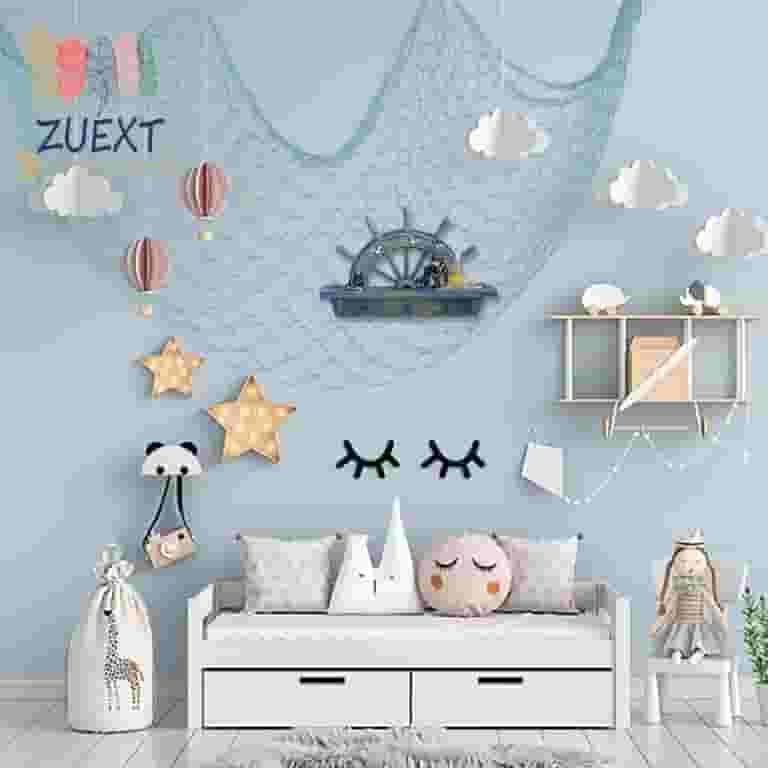 ZUEXT Aqua Fishing Net Photo Display - 79x40 Inch With 40 Clips, Nautical Wall Decor For Photos, Art, Party Themes