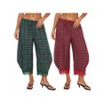 thumbnail image 3 of LMLYSoH Women Retro Plaid Pants with Lace Trim Drawstring Lantern Leg Cropped Pants, 3 of 9