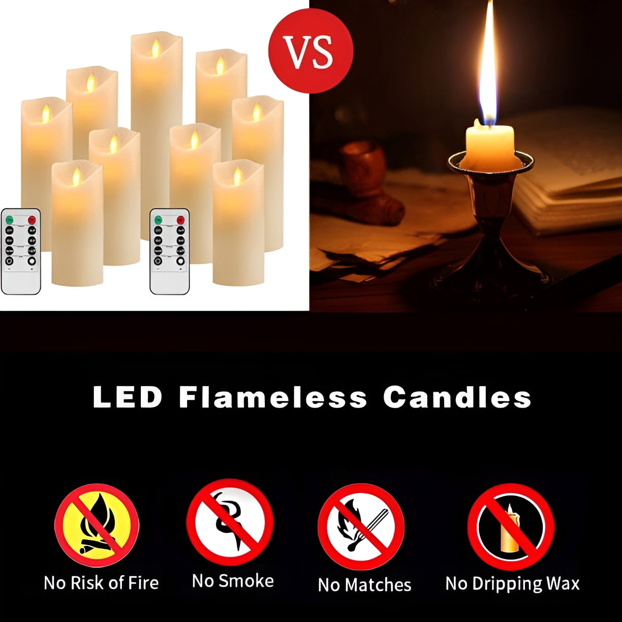 YIWER Flameless Candles Set of 9 Battery Candles Flicking Lights Ivory Real Wax Electric Pillar Candles Realistic Dancing LED Flames and 10-Key Remote Control with 24-Hour Timer Function 400+ Hours