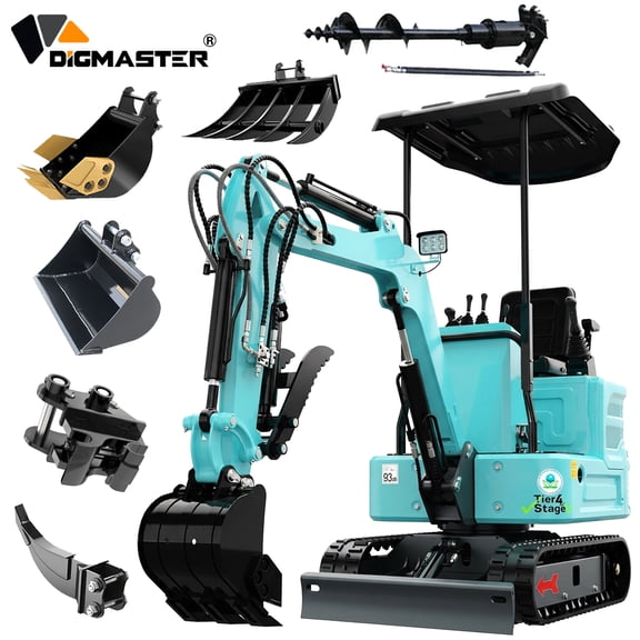 DigMaster 1.4 Ton Mini Excavator Kubota Twin-Cylinder Diesel Engine Hydraulic thumb Compatible Multiple Attachment farms yards forestry and more EPA