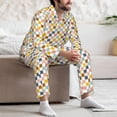 thumbnail image 7 of Naloa Colorful Checkered 1 Men’s Pajamas Set - Long Sleeve Button Down Sleep Shirt and Pajama Bottoms Sleepwear Set-Large, 7 of 7