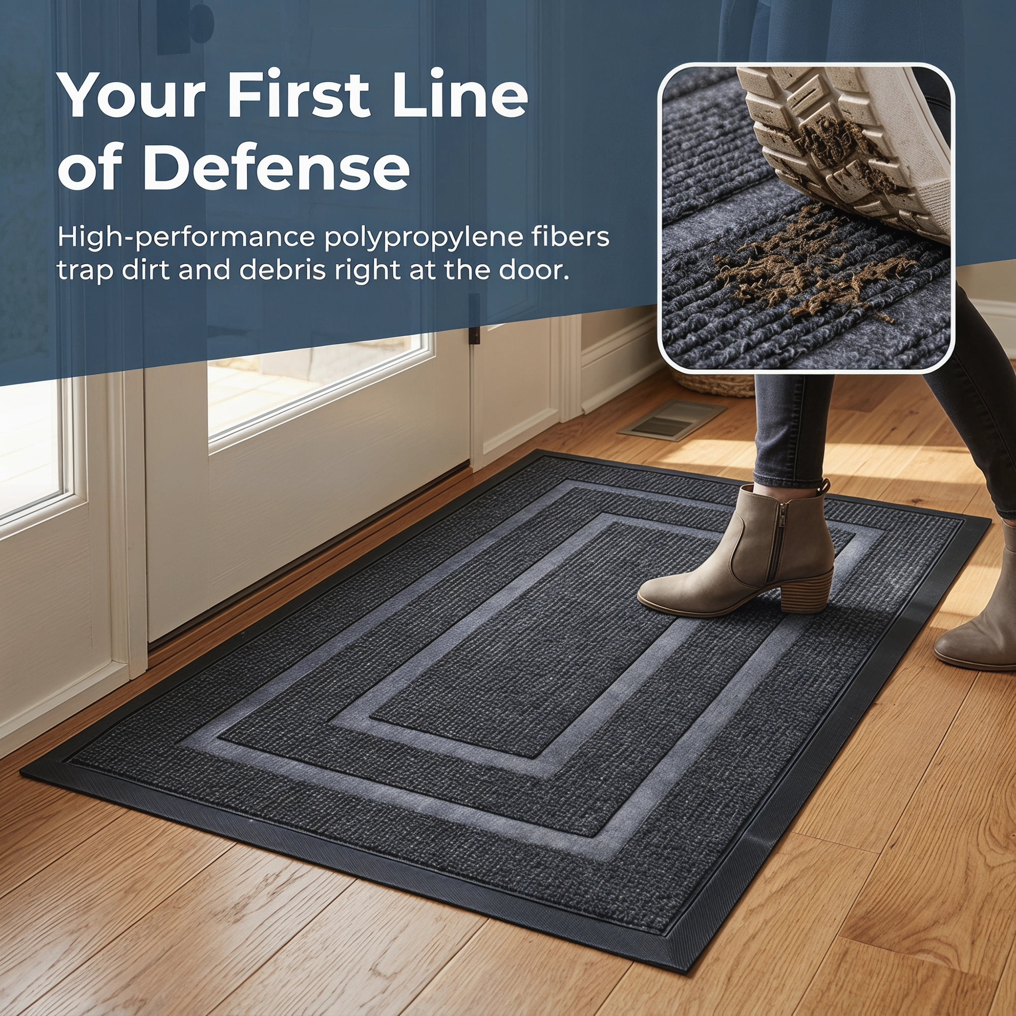 Unique Bargains Geometric Waterproof Welcome Front Door Mat Dark Grey 30" x 18"