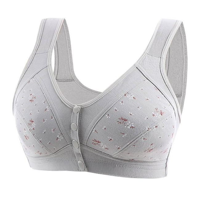 yoeyez Front Closure Bras for Women Button Comfortable Daisy Bras for Seniors Full Coverage No Underwire Bras with Back Support Lace Everyday Bras Gray XXL